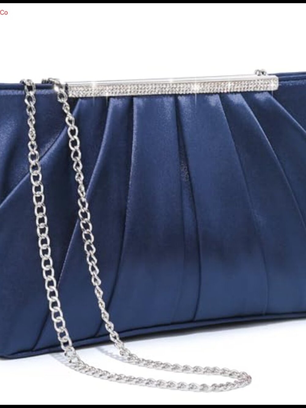 Pleated Evening Clutch with Rhinestones & Chain Strap Formal Handbag
